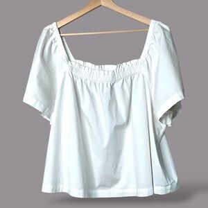GAP 100% Cotton Crisp White Flutter Sleeve Top Elasticized Neckline US Sz XL